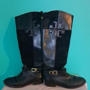 Tory Burch Lizzie Black Leather & Suede Boot 6.5M